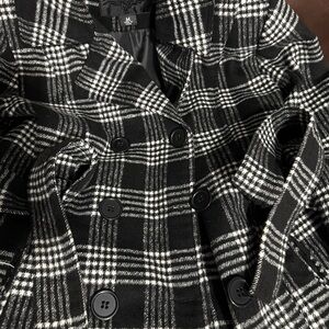 Plaid Black and White Women's Coat